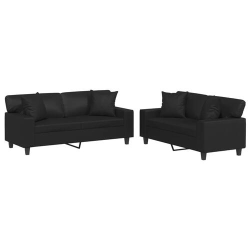 2 personers sofa med puder kunstlæder sort