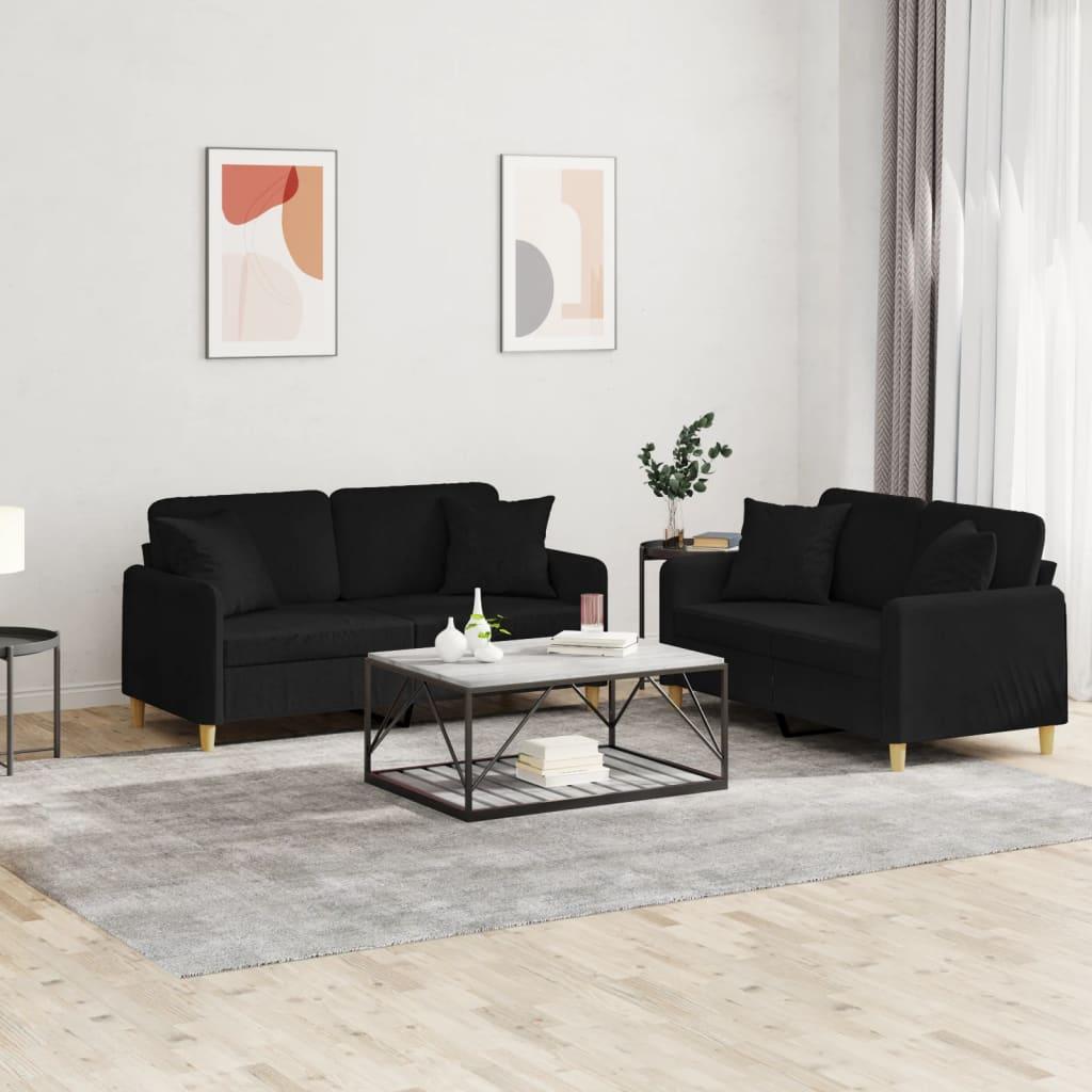 2 personers sofa med puder stof sort