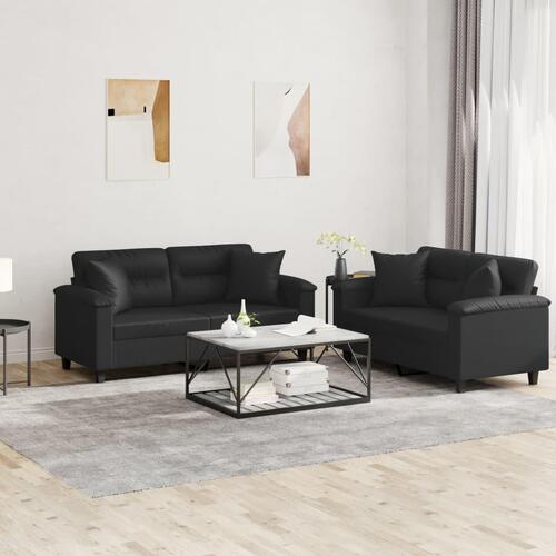 2 personers sofa med puder kunstlæder sort