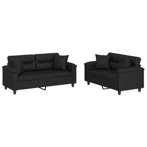 2 personers sofa med puder kunstlæder sort
