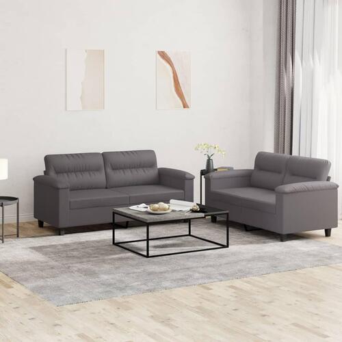 2 personers sofa med hynder kunstlæder grå