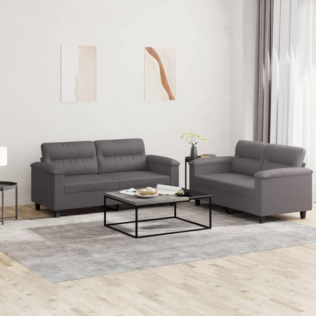 2 personers sofa med hynder kunstlæder grå