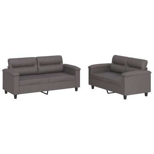 2 personers sofa med hynder kunstlæder grå