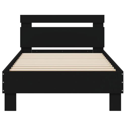 Sengeramme med sengegavl 90x200 cm konstrueret træ sort