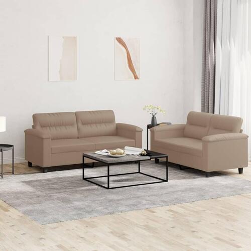 2 personers sofa med hynder kunstlæder cappuccinofarvet