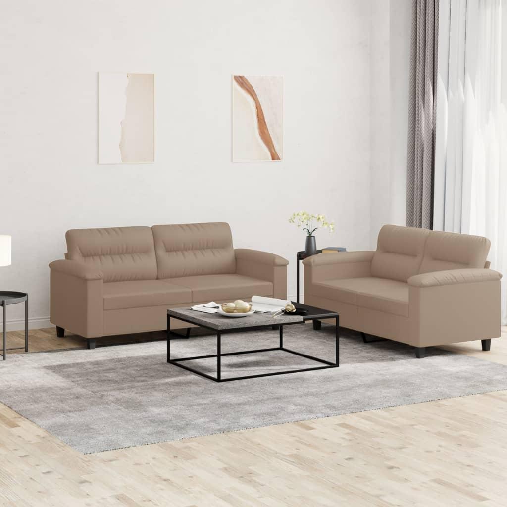 2 personers sofa med hynder kunstlæder cappuccinofarvet