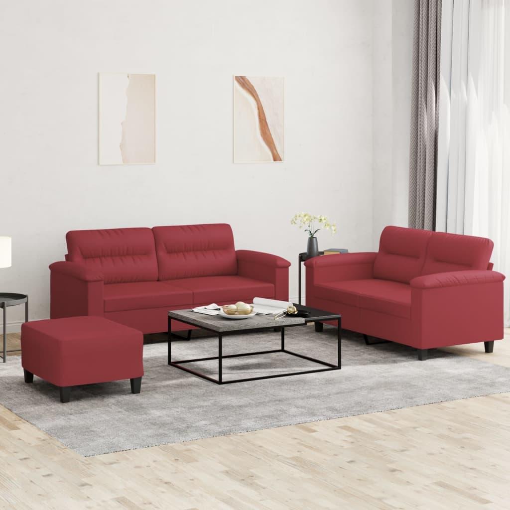 3 personers sofa med hynder kunstlæder vinrød
