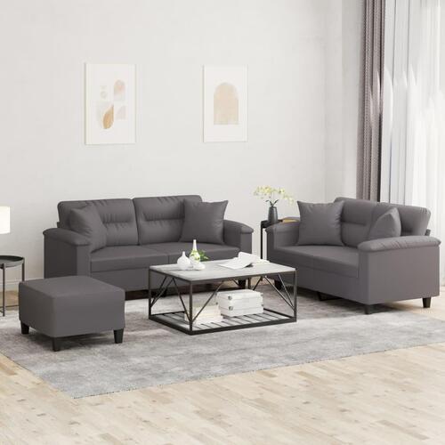 3 personers sofa med puder kunstlæder grå