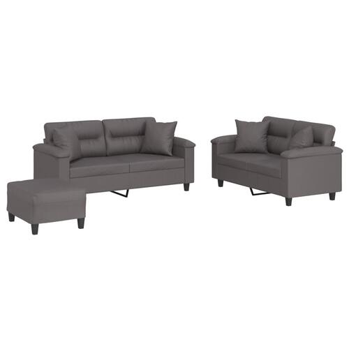 3 personers sofa med puder kunstlæder grå