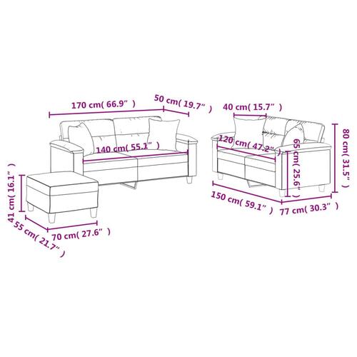 3 personers sofa med puder kunstlæder grå
