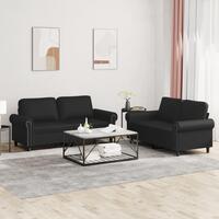 2 personers sofa med hynder kunstlæder sort