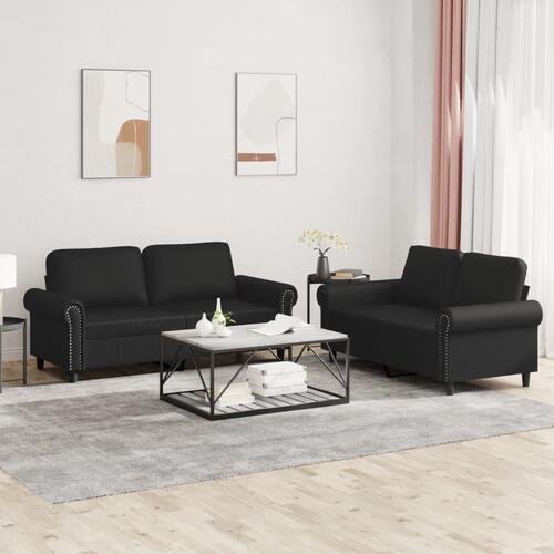 2 personers sofa med hynder kunstlæder sort