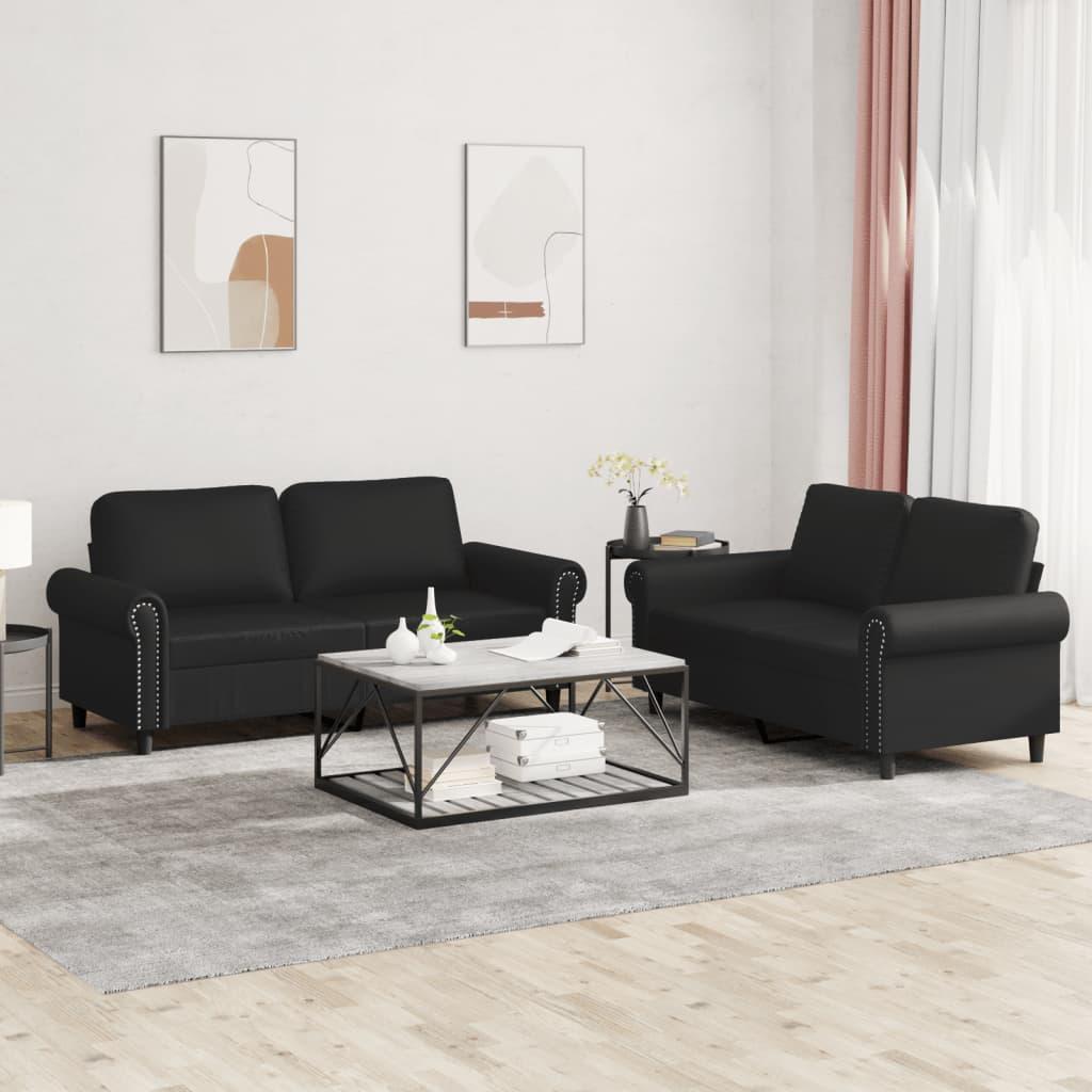 2 personers sofa med hynder kunstlæder sort