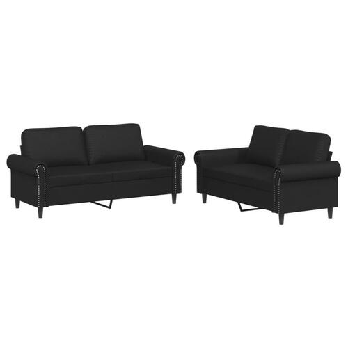 2 personers sofa med hynder kunstlæder sort