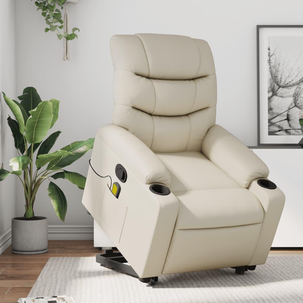 Løftestol med massagefunktion kunstlæder cremefarvet