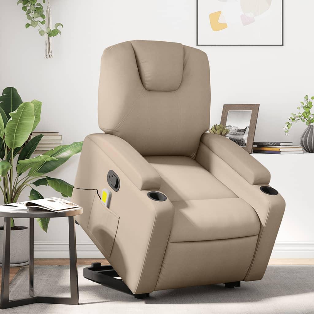 Løftestol med massagefunktion kunstlæder cappuccino