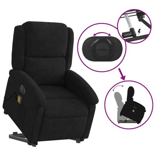 Massagestol med løftefunktion velour sort