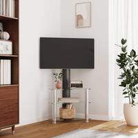 Tv-stativ til hjørne 3 hylder til 32"-70" sort og sølvfarvet