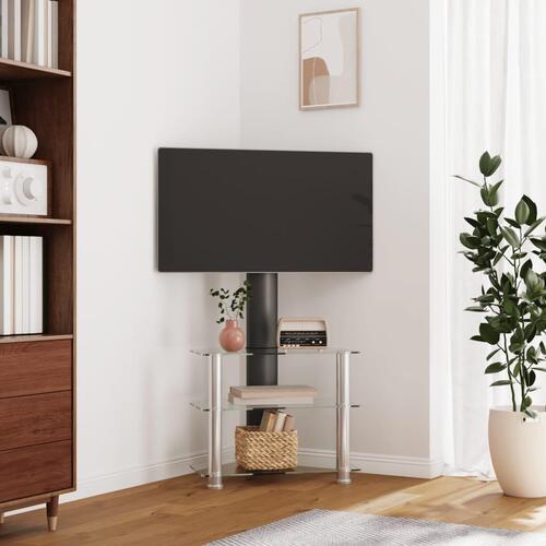 Tv-stativ til hjørne 3 hylder til 32"-70" sort og sølvfarvet