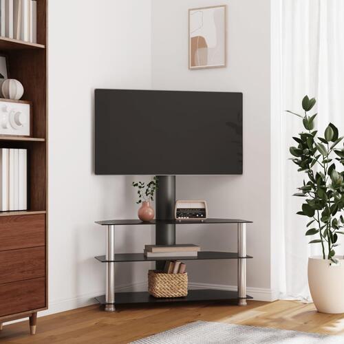 Tv-stativ til hjørne 3 hylder til 32"-70" sort og sølvfarvet