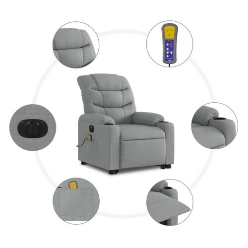 Elektrisk massagestol med løftefunktion stof lysegrå