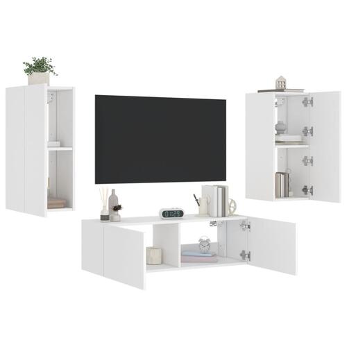 Væghængt tv-møbel 3 dele med LED-lys hvid