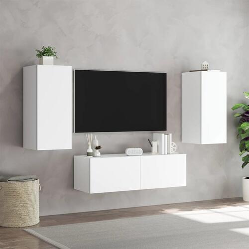 Væghængt tv-møbel 3 dele med LED-lys hvid