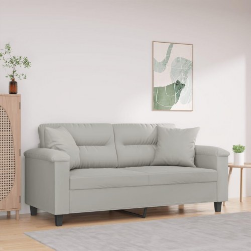 2-personers sofa med 2 puder i lysegrå mikrofiber