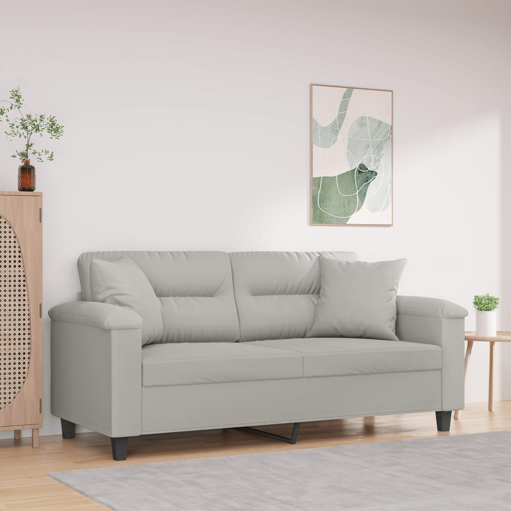 2-Personers Sofa Med Puder Mikrofiberstof - 140 cm / Lysegrå