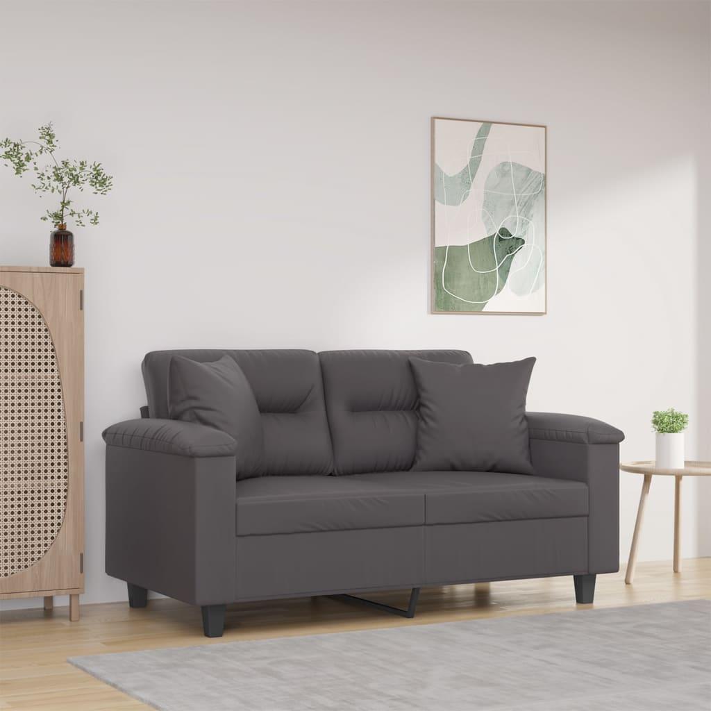 2-personers sofa med pyntepuder 120 cm kunstlæder grå
