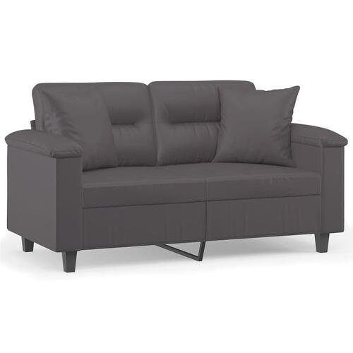 2-personers sofa med pyntepuder 120 cm kunstlæder grå