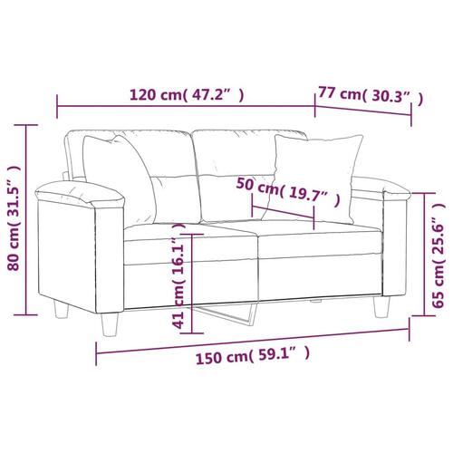 2-personers sofa med pyntepuder 120 cm kunstlæder grå
