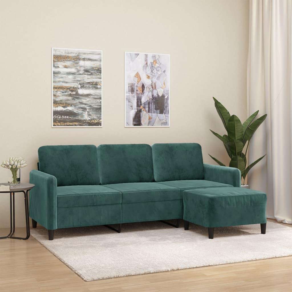 3-personers sofa med fodskammel 180 cm velour Mørkegrøn