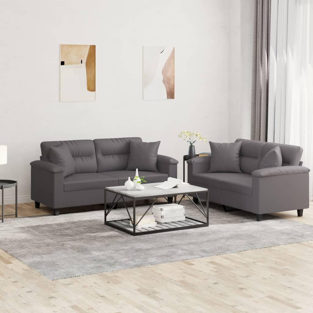 2 personers sofa med puder kunstlæder grå