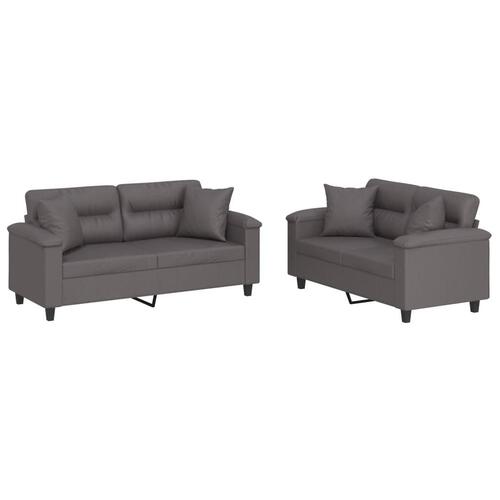 2 personers sofa med puder kunstlæder grå
