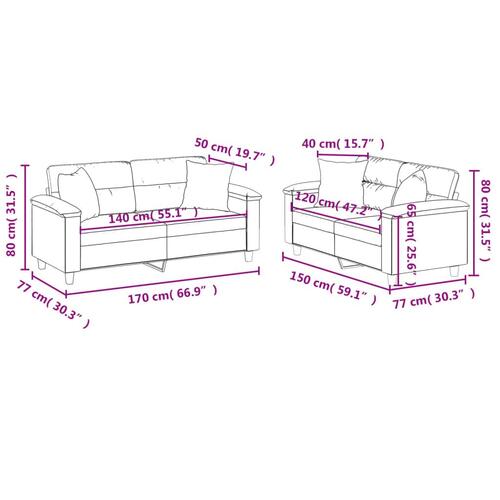 2 personers sofa med puder kunstlæder grå