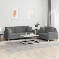 2 personers sofa med puder stof mørkegrå