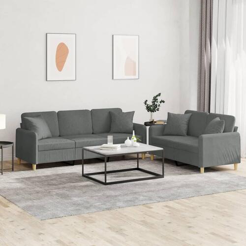 2 personers sofa med puder stof mørkegrå