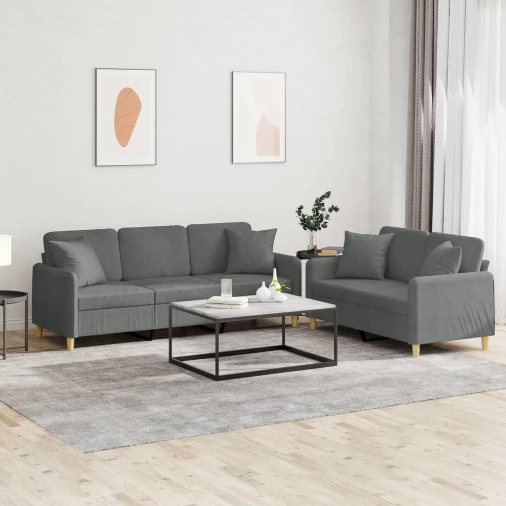 2 personers sofa med puder stof mørkegrå