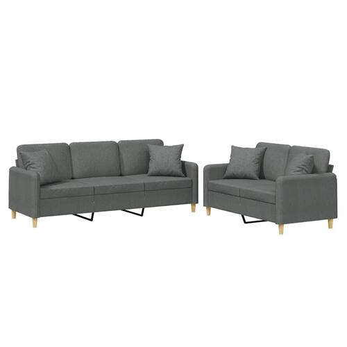 2 personers sofa med puder stof mørkegrå
