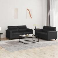 2 personers sofa med hynder kunstlæder sort