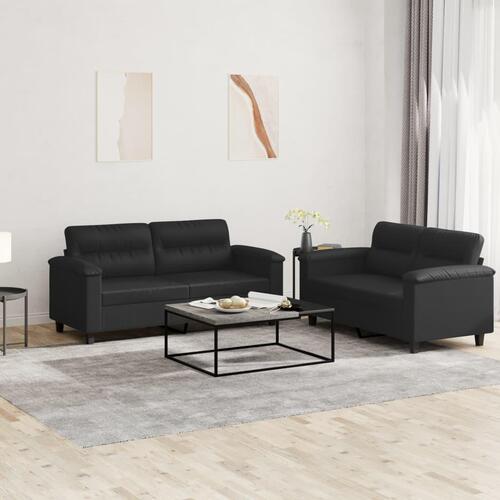 2 personers sofa med hynder kunstlæder sort