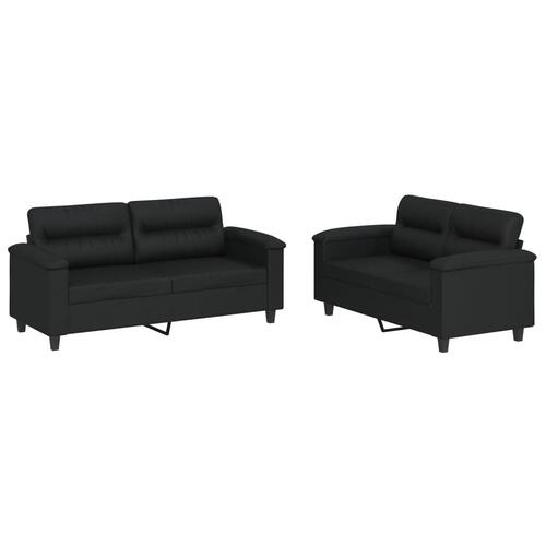2 personers sofa med hynder kunstlæder sort
