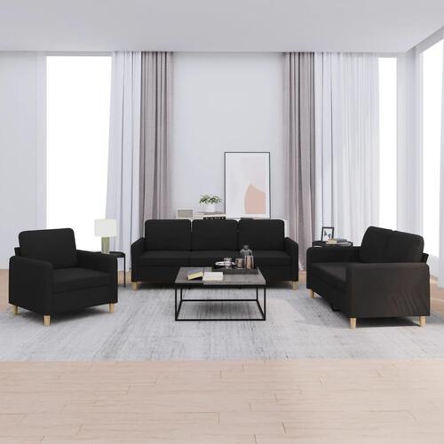 3 personers sofa med hynder stof sort