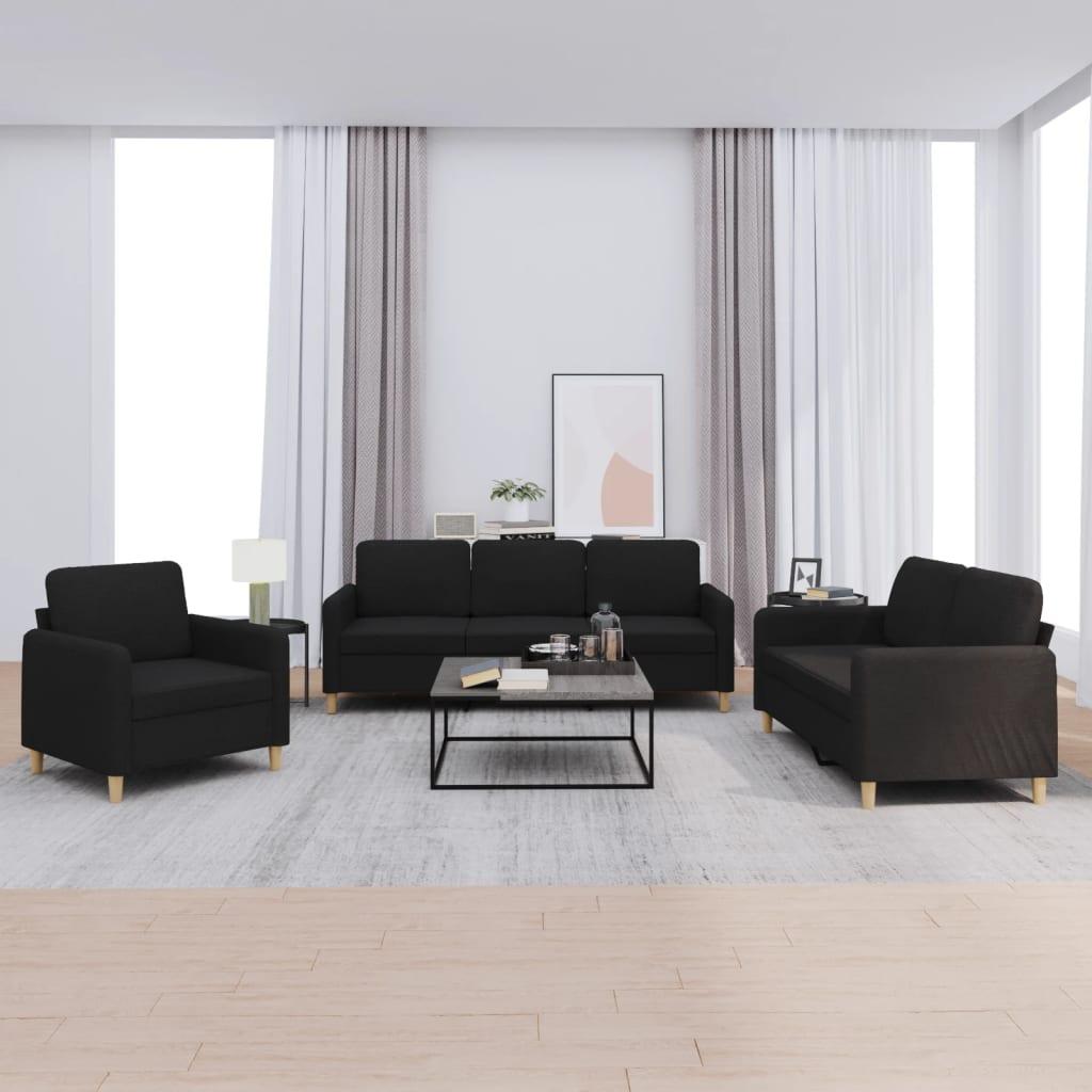 3 personers sofa med hynder stof sort