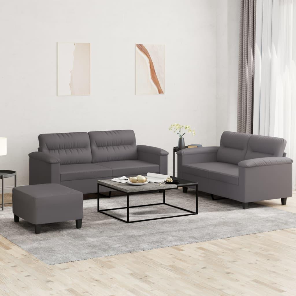 3 personers sofa med hynder kunstlæder grå