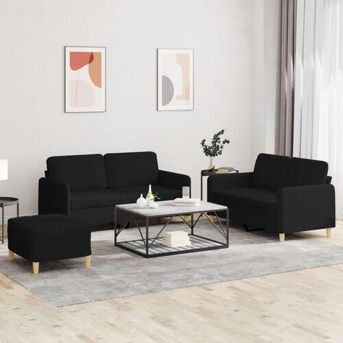 3 personers sofa med hynder stof sort