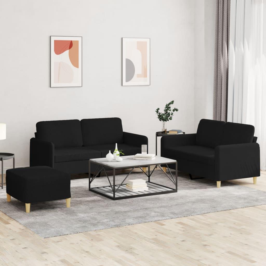3 personers sofa med hynder stof sort