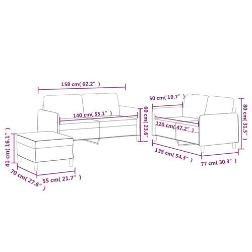 3 personers sofa med hynder stof sort