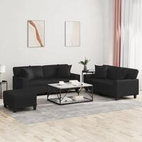 3 personers sofa med puder kunstlæder sort